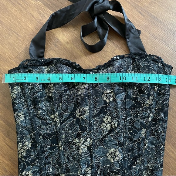 Fredricks Hollywood corset black lace sequins gold sexy Small bustier lingerie - Picture 11 of 11